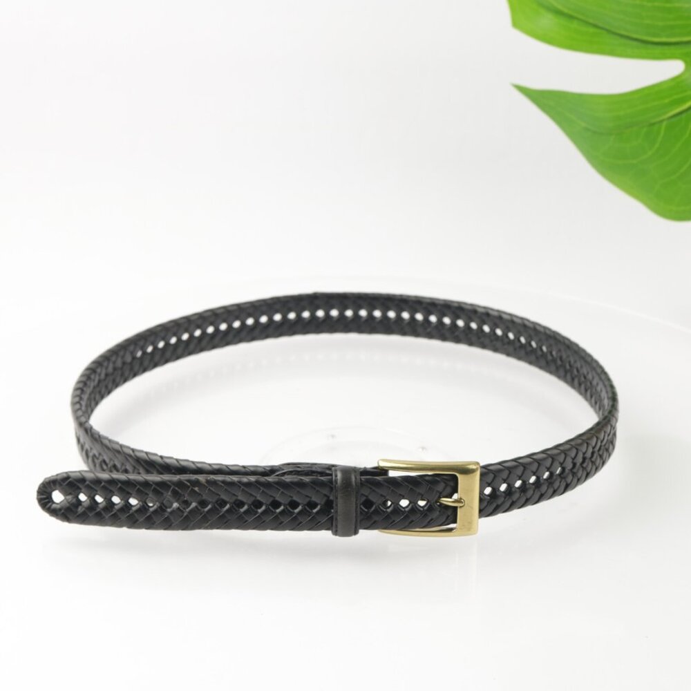 Dockers Mens Belt Size 36 Black Leather Woven Braided Brass Square Prong Buckle - Picture 2 of 10